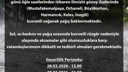 Bursa için sarı alarm: Kuvvetli yağış kapıda