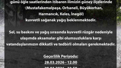 Bursa için sarı alarm: Kuvvetli yağış kapıda