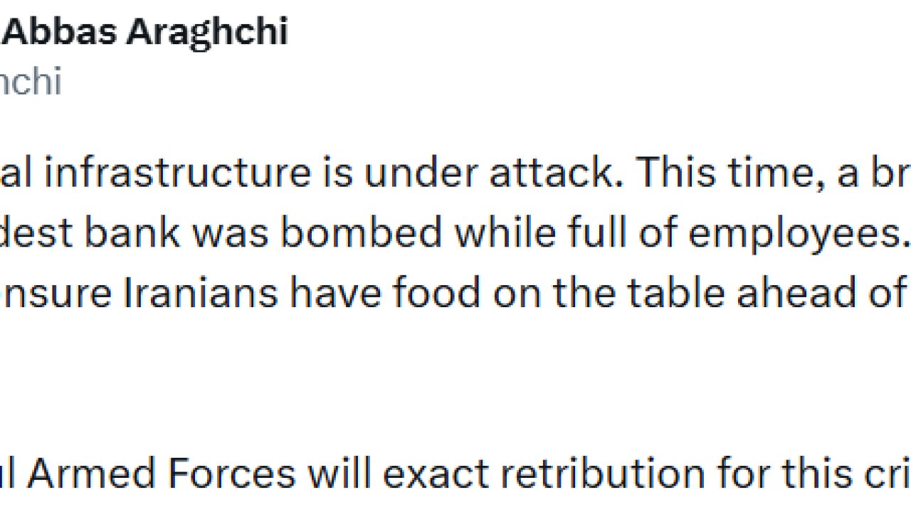 İran Dışişleri Bakanı Arakçi: "Çalışanlarla dolu bir banka bombalandı"