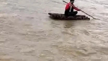 Mardin’de taşan derede sal keyfi