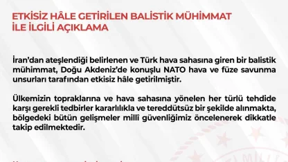 MSB: "Türk hava sahasına giren balistik füze imha edildi"