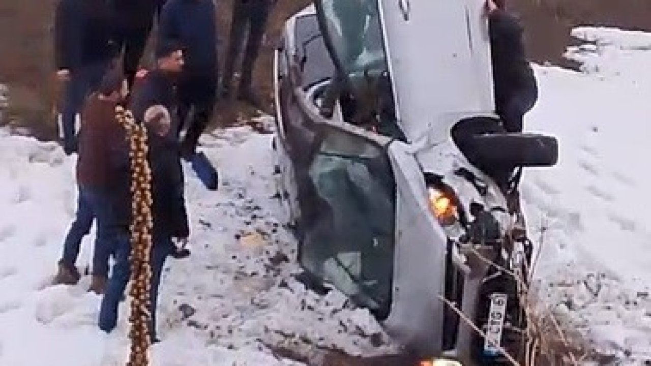 Şarampole uçan araçtaki sürücü burnu bile kanamadan kurtuldu