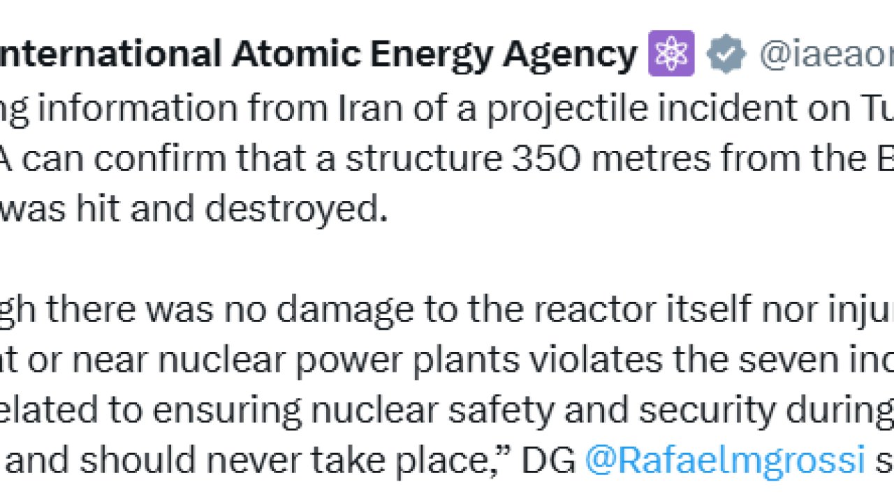 UAEA, İran’daki Buşehr Nükleer Santrali reaktörünün yakınına füze isabet ettiğini doğruladı