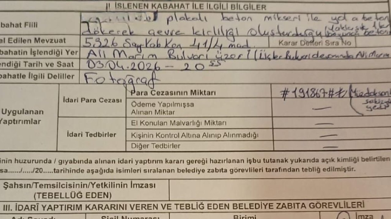 1 kilometre boyunca yola beton döken miksere 191 bin lira ceza kesildi