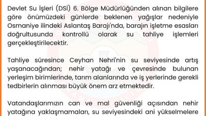 Adana Valiliğinden taşkın uyarısı