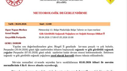 Bingöl için sağanak yağış uyarısı