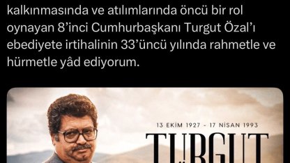 Cumhurbaşkanı Erdoğan, Turgut Özal’ı vefat yıl dönümünde andı