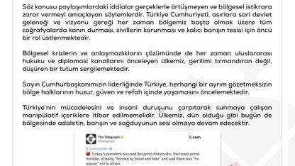 Dezenformasyonla Mücadele Merkezi: "‘Türkiye’nin İsrail’e yönelik işgal tehdidinde bulunduğu’ yönündeki iddialar tamamen asılsızdır"