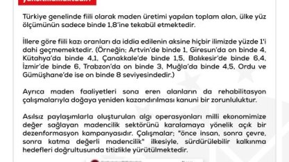 DMM’den Türkiye’deki arazi varlıklarının maden sahası olarak ruhsatlandırıldığı iddialarına yalanlama