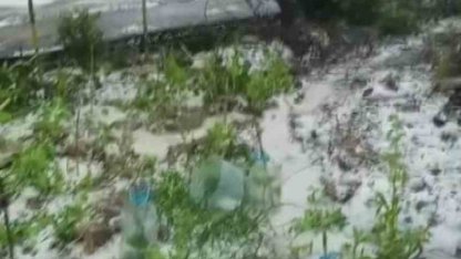 Dolu yağışı beyaza bürüdü