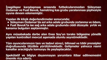 Elazığspor’dan sakat futbolculara ilişkin açıklama