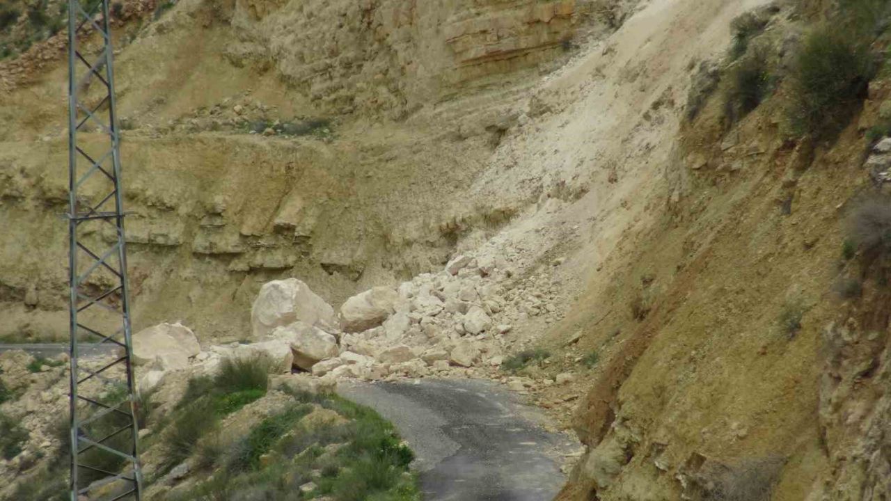 Gercüş’te dev kayalar yolu kapattı