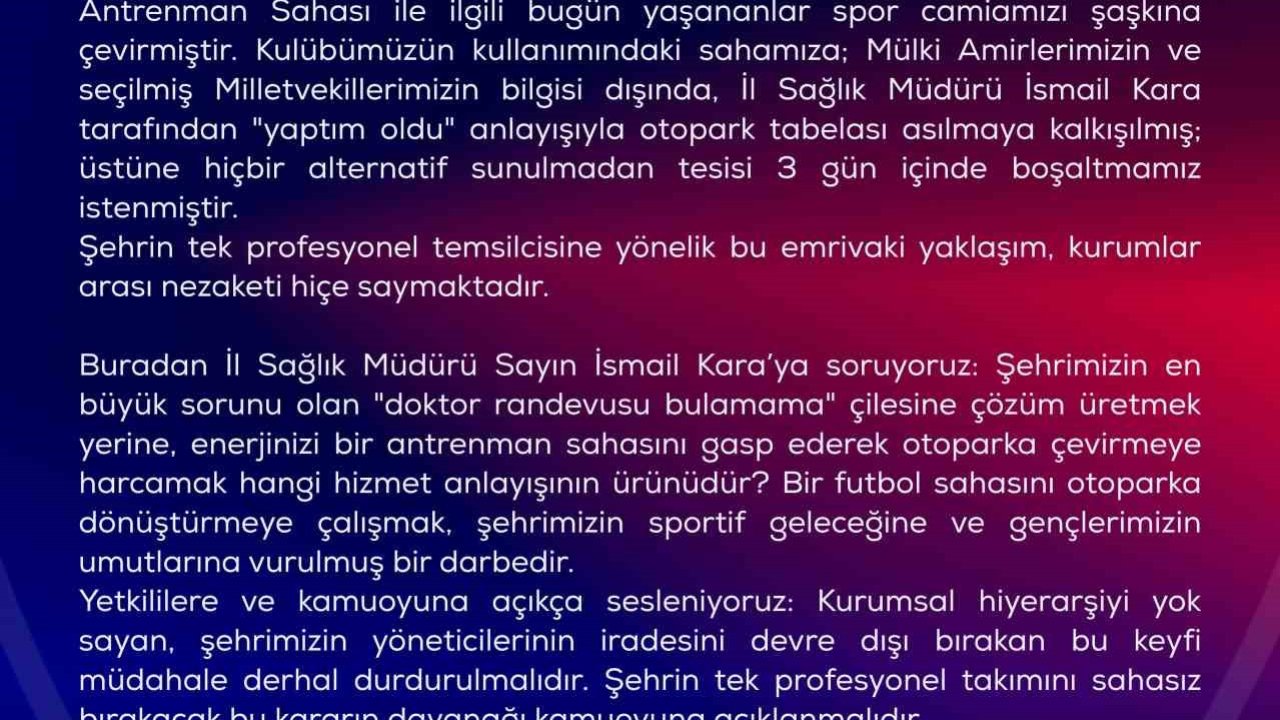 Karabük İdman Yurdu sahasında otopark tabelası krizi