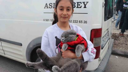 Kedisiyle stadyuma gelen minik taraftar bu sefer de Bursaspor’un yanında