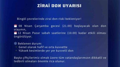 Meteoroloji’den Bingöl için zirai don uyarısı