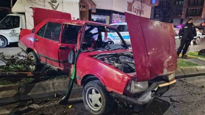 Otomobilin çarptığı ağaç karşı şeritteki aracın üzerine devrildi: 1 yaralı