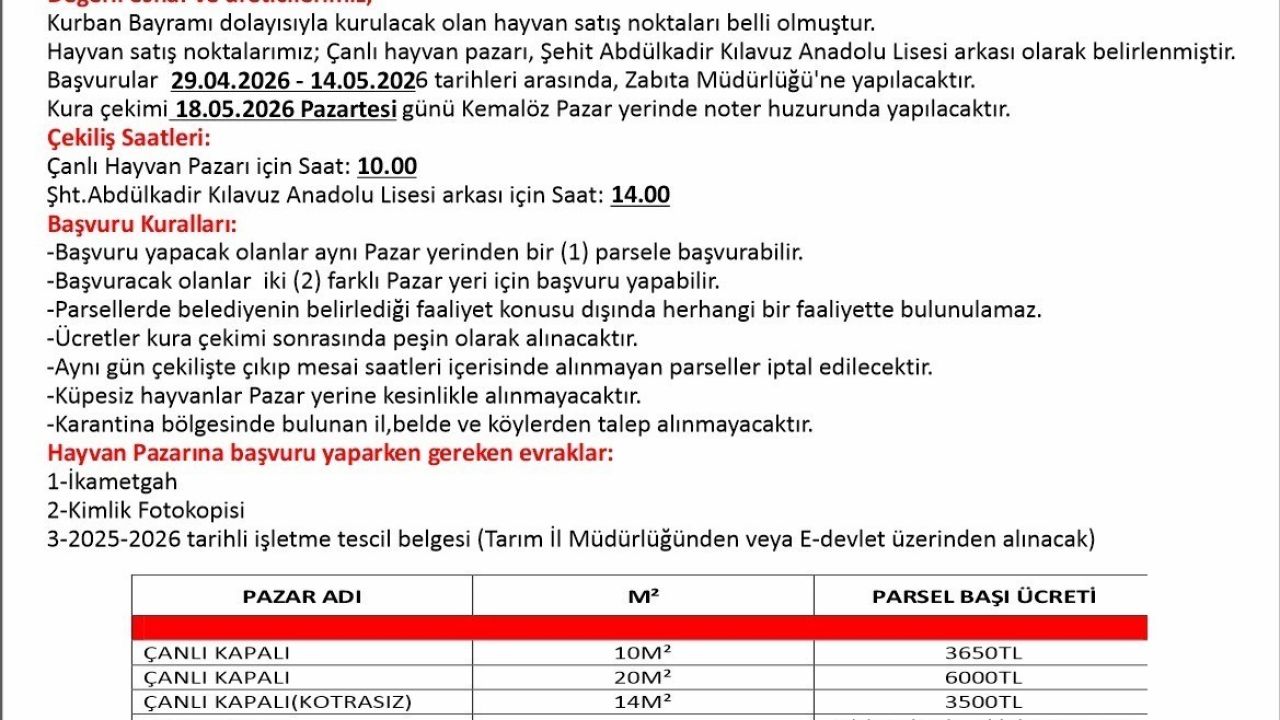 Uşak’ta kurban satış yerleri belli oldu