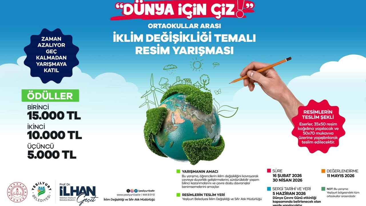 Yeşilyurt Belediyesi iklim değişikliği temalı okullar arası resim yarışması düzenliyor