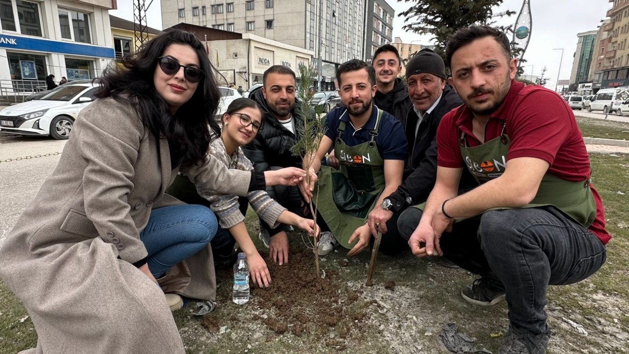 Yüksekovalı girişimci kadın çevreye dikkat çekmek için fidan dikti