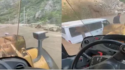 Hakkari’de dere taştı: Yolda mahsur kalan minibüs 3 saatlik çalışmayla kurtarıldı