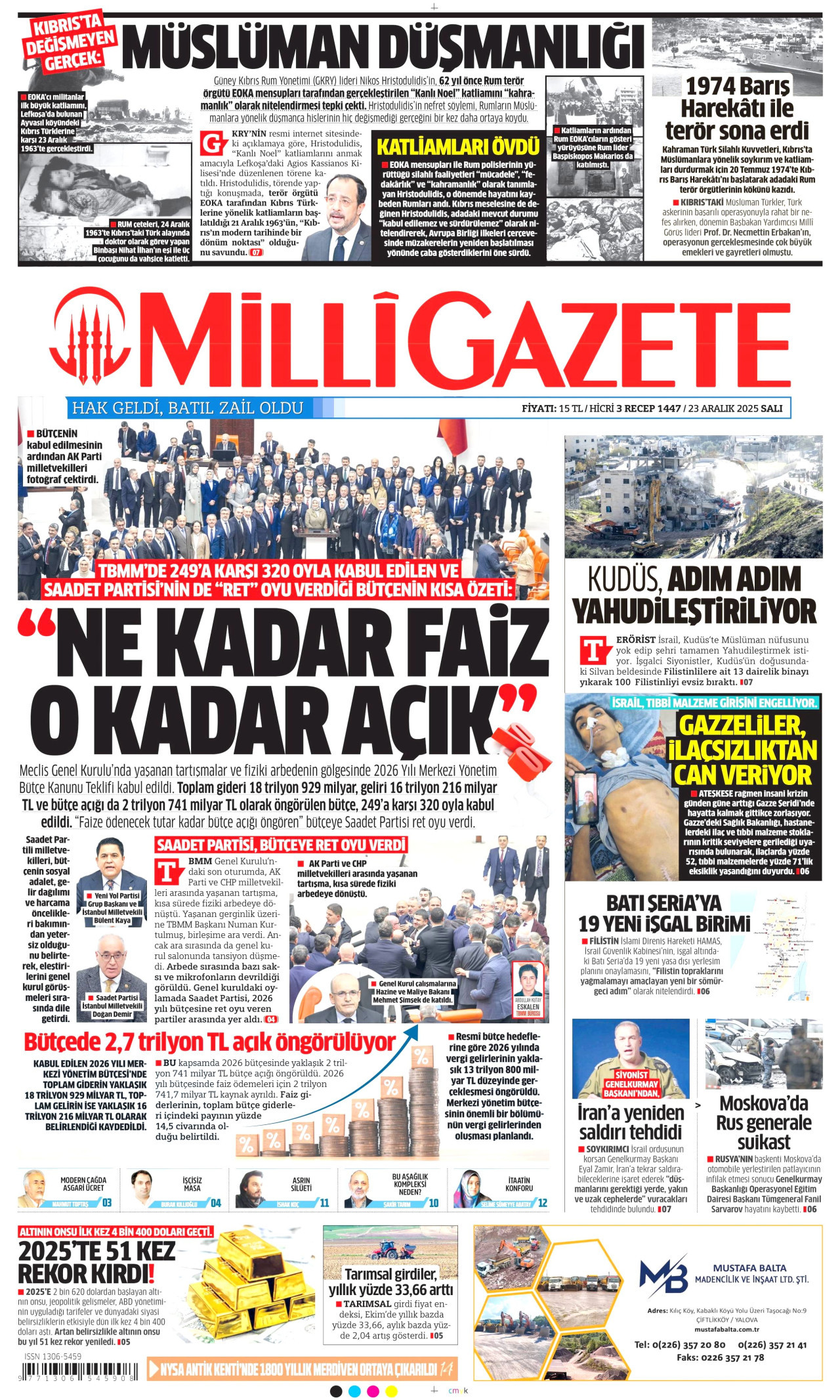 MİLLİ GAZETE Gazete Manşeti