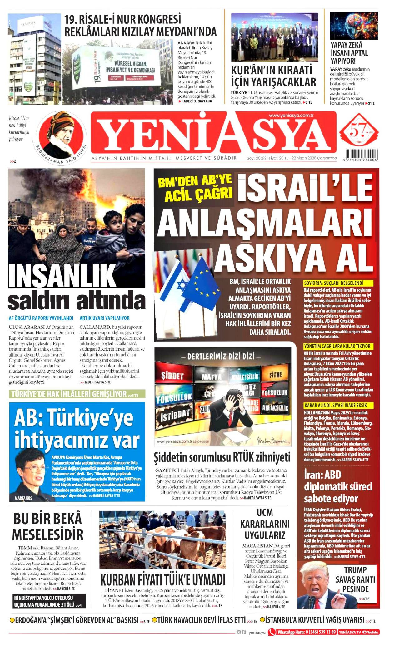 Yeni Asya Gazetesi Gazete Manşeti