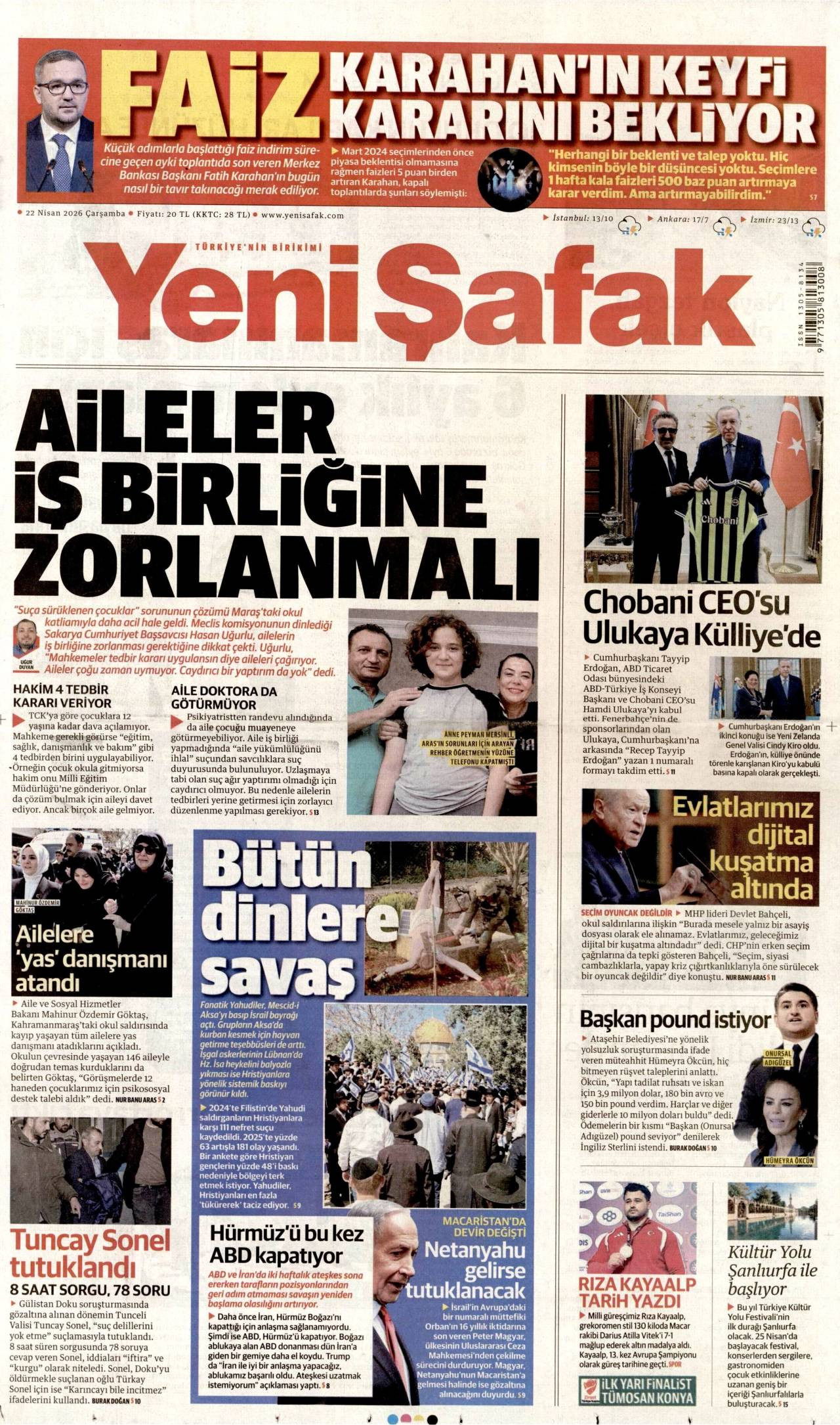 Yeni Şafak Gazetesi Gazete Manşeti