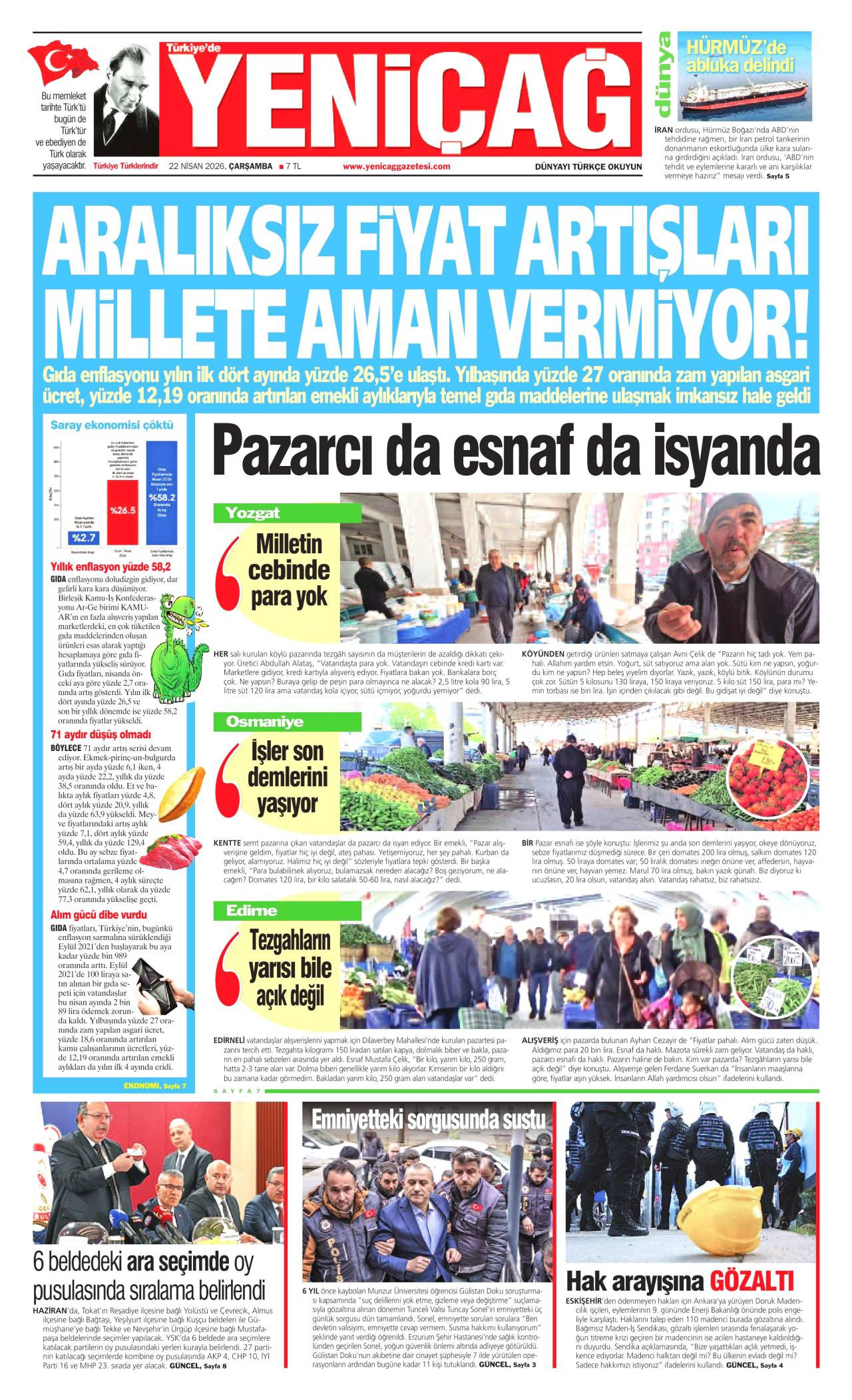 Yeniçağ Gazetesi Gazete Manşeti